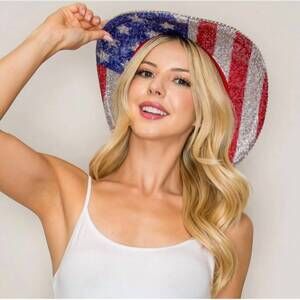 NEW NATI NATASH rhinestone western cowboy hat in american flag